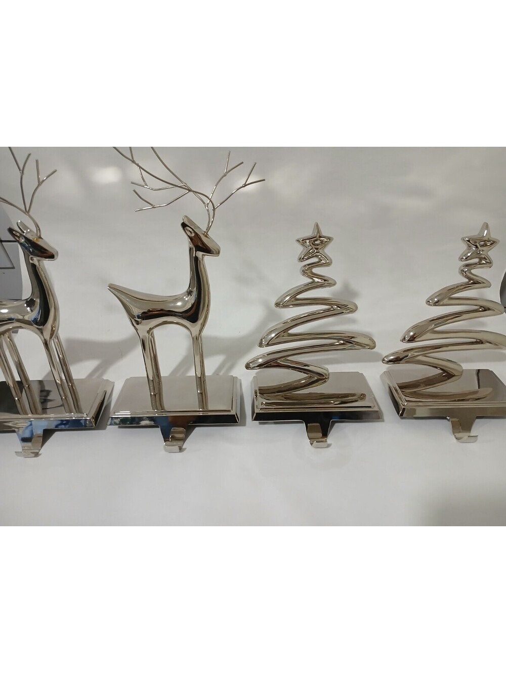 Vintage Silver Metal Christmas Stocking Holders Mantel Hangers Set of 4